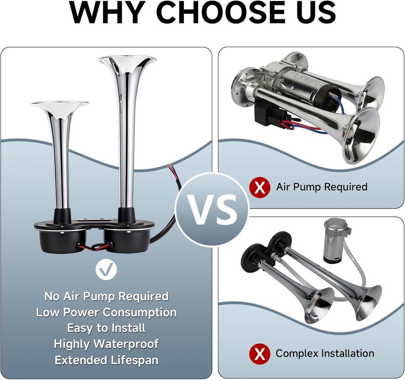 FARBIN Train horn 12V Electric Loud Truck Horn for Car Dual Horns for Motorcycle Truck Pickup SUV Boat (Silver) - Image 2